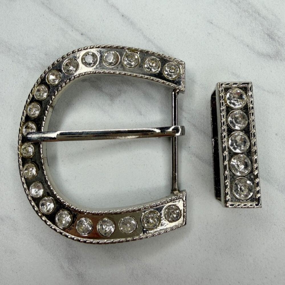 Western Rhinestone Horseshoe Belt Buckle with Keeper Silver Tone ✨